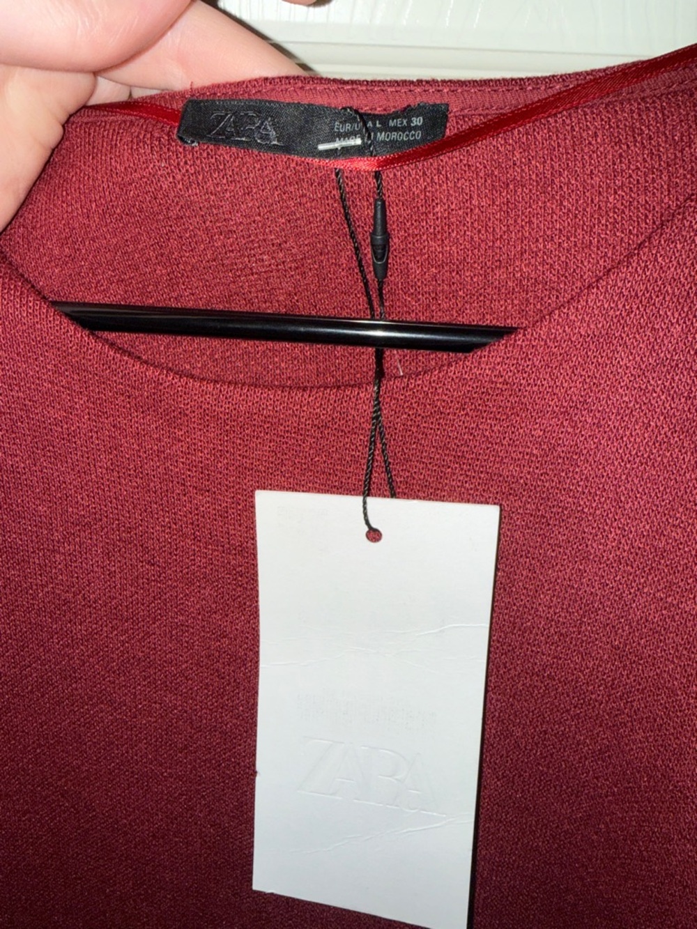 Zara Burgundy Long-Sleeve Belted Dress - Picture 5 of 7
